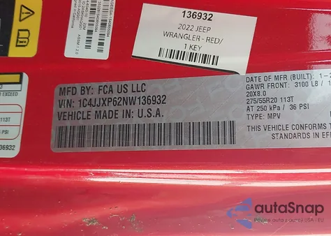 2022 Jeep Wrangler 4Xe Unlimited Sahara 4X4 z USA, uszkodzony, nr VIN 1C4JJXP62NW136932